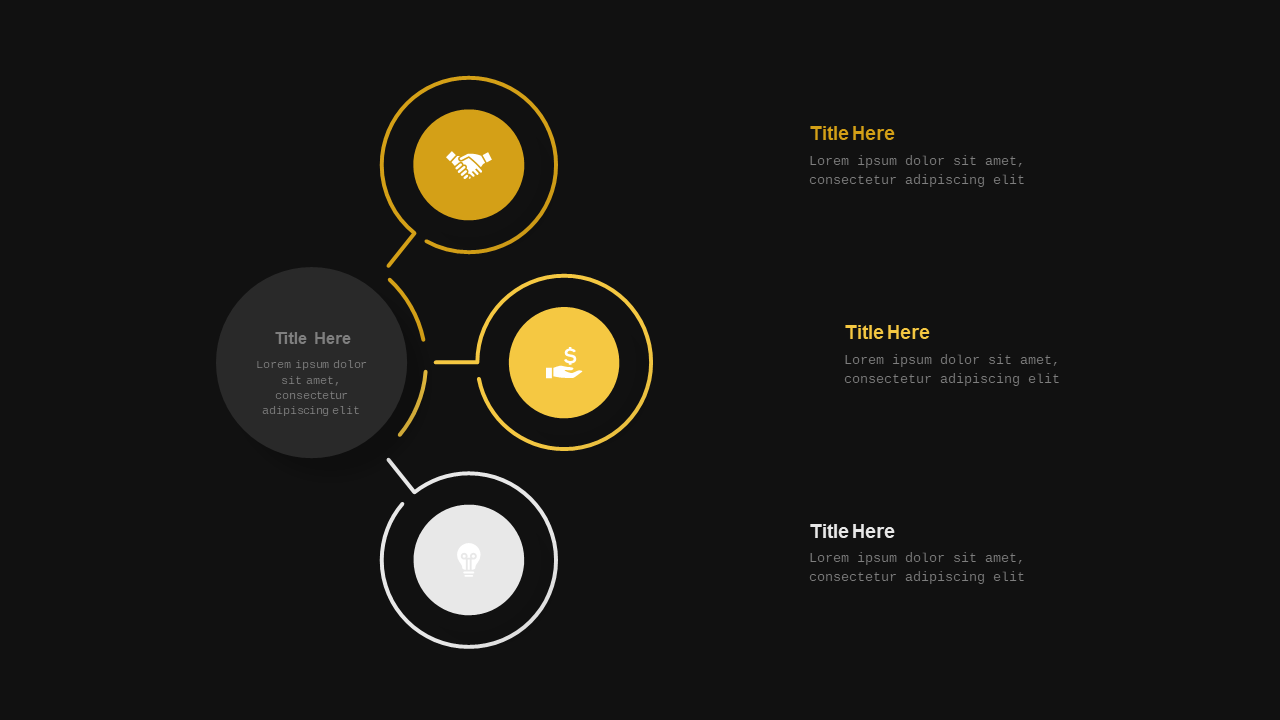 Red Circular and Heart-Shaped Business Diagrams V3 – Dark – Charcoal Gold