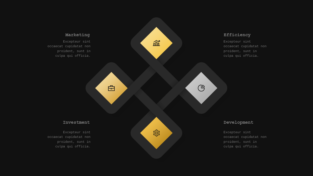 Blue Circular and Heart-Shaped Business Diagrams V4 – Dark – Charcoal Gold