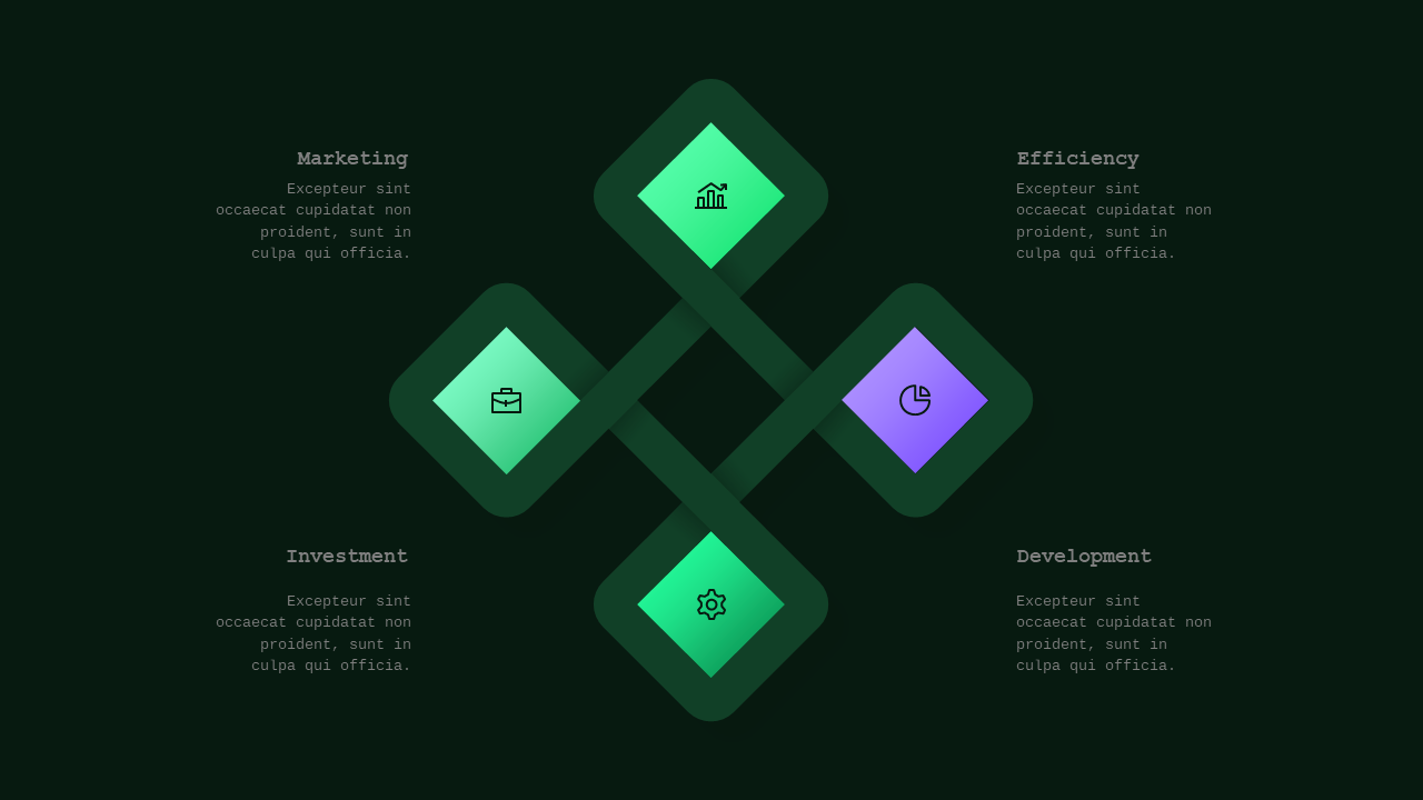 Blue Circular and Heart-Shaped Business Diagrams V4 – Dark – Corporate Green