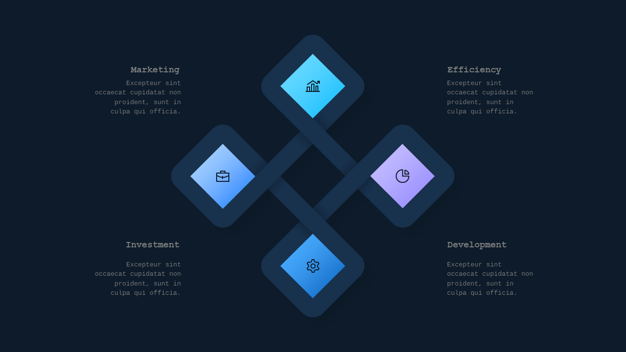 Blue Circular and Heart-Shaped Business Diagrams V4 – Dark – Ocean Blue