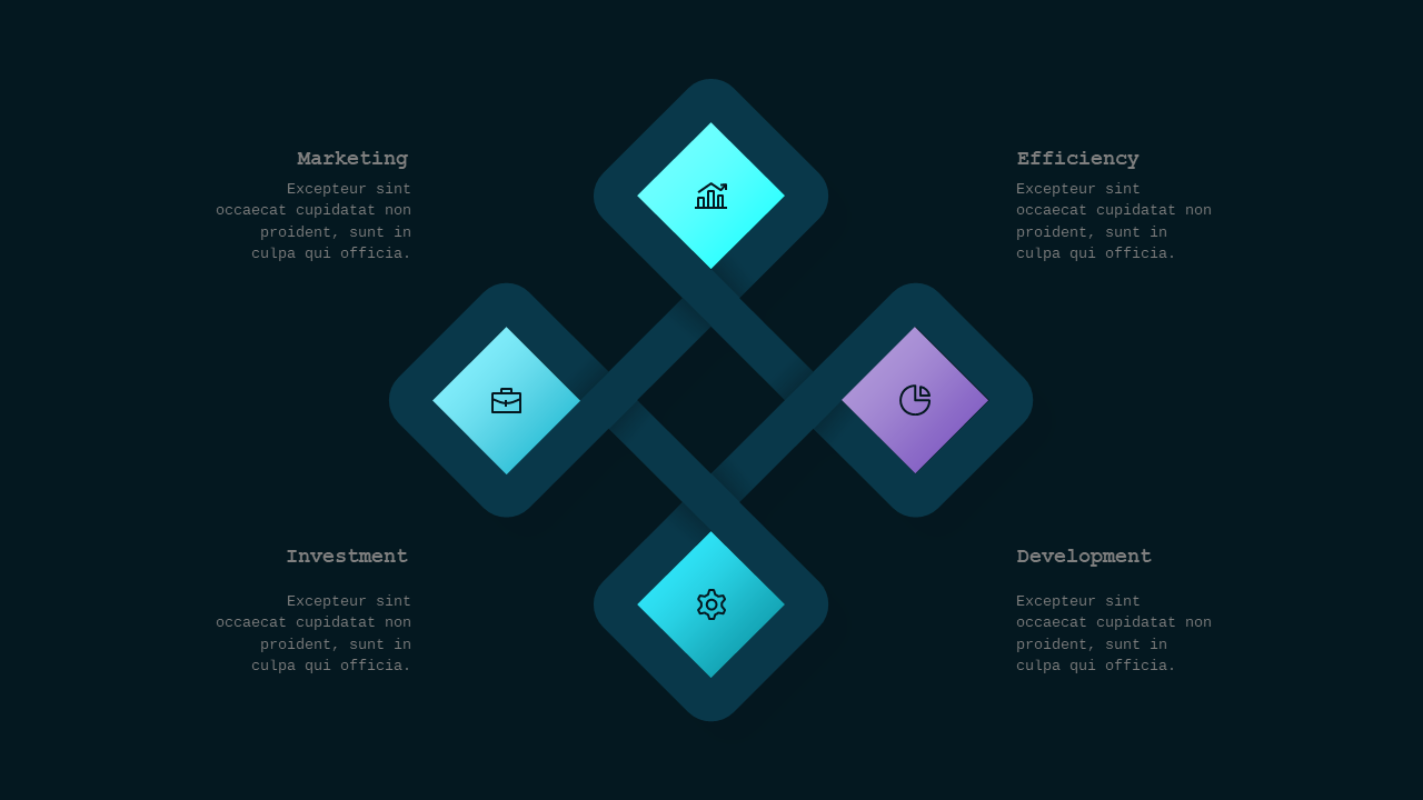 Blue Circular and Heart-Shaped Business Diagrams V4 – Dark – Teal Modern