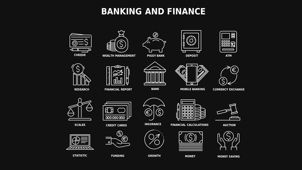 Line Icon Corporate Finance Icon Set - Dark - Charcoal Gold