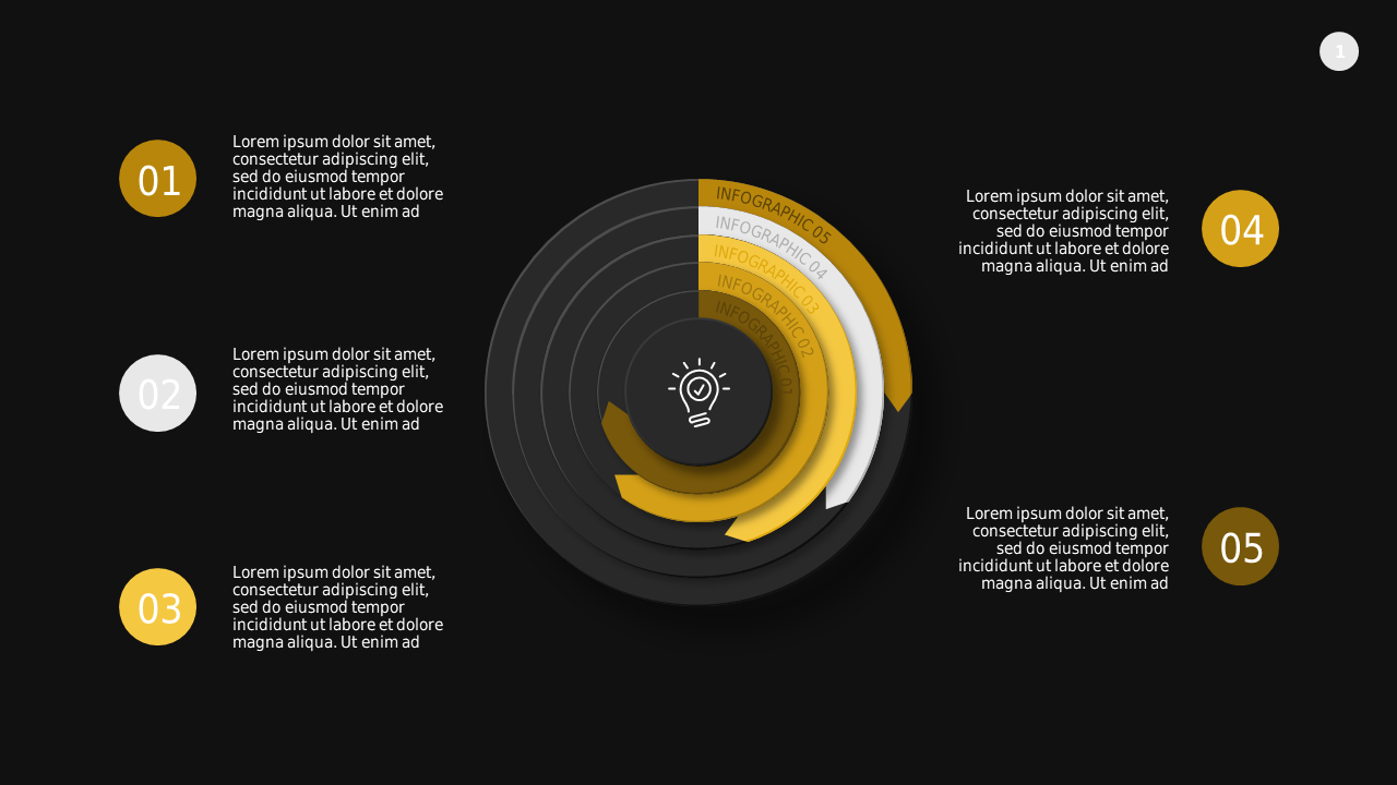 Circular Infographic Process Overview - Dark - Charcoal Gold