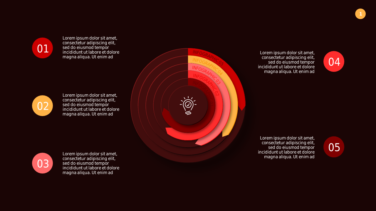 Circular Infographic Process Overview – Dark – Crimson Bold
