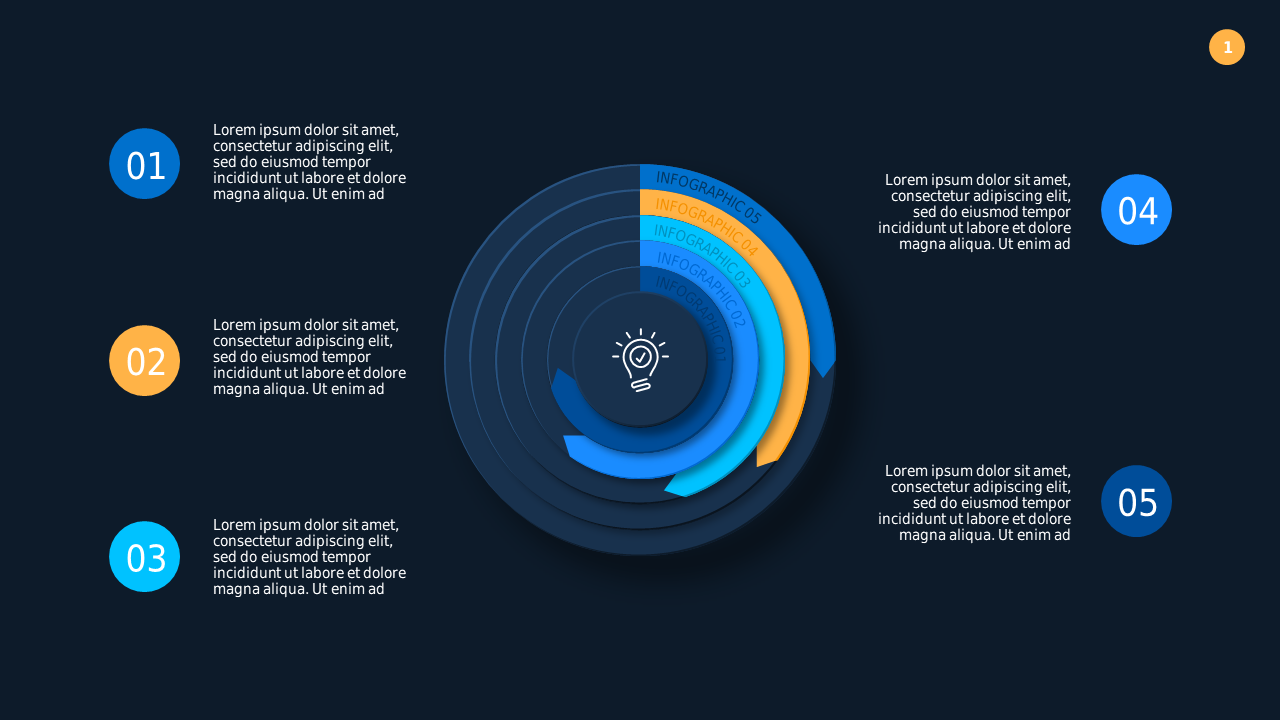 Circular Infographic Process Overview – Dark – Ocean Blue