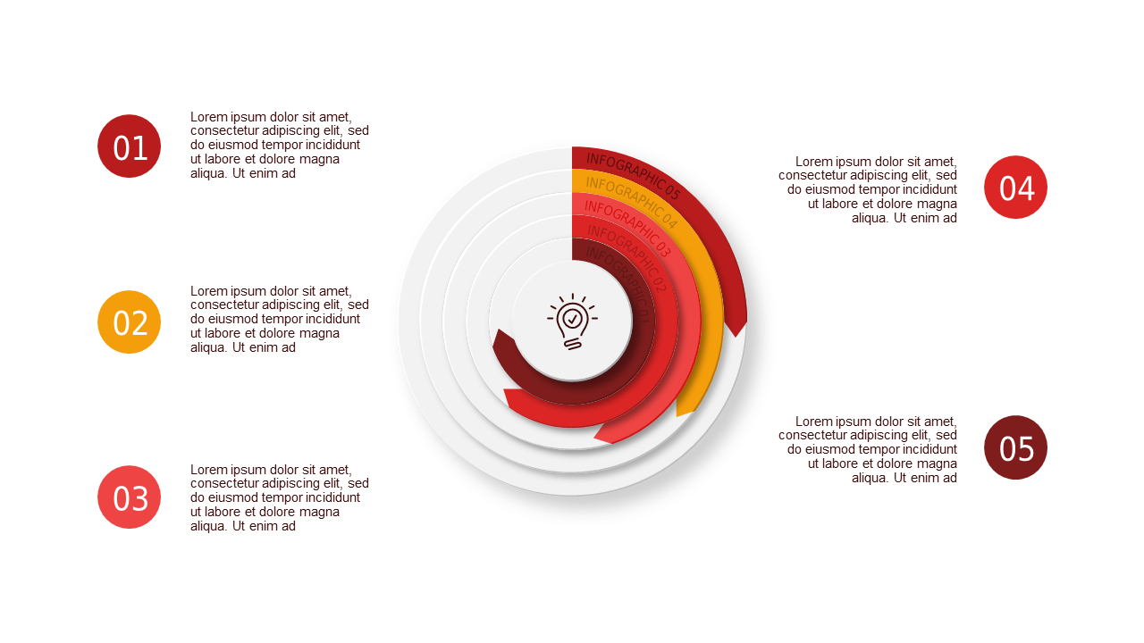 Circular Infographic Process Diagram – Light – Crimson Bold