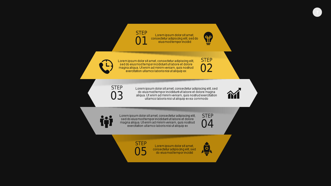4-Step Process Flow PowerPoint Template Dark (Charcoal Gold)