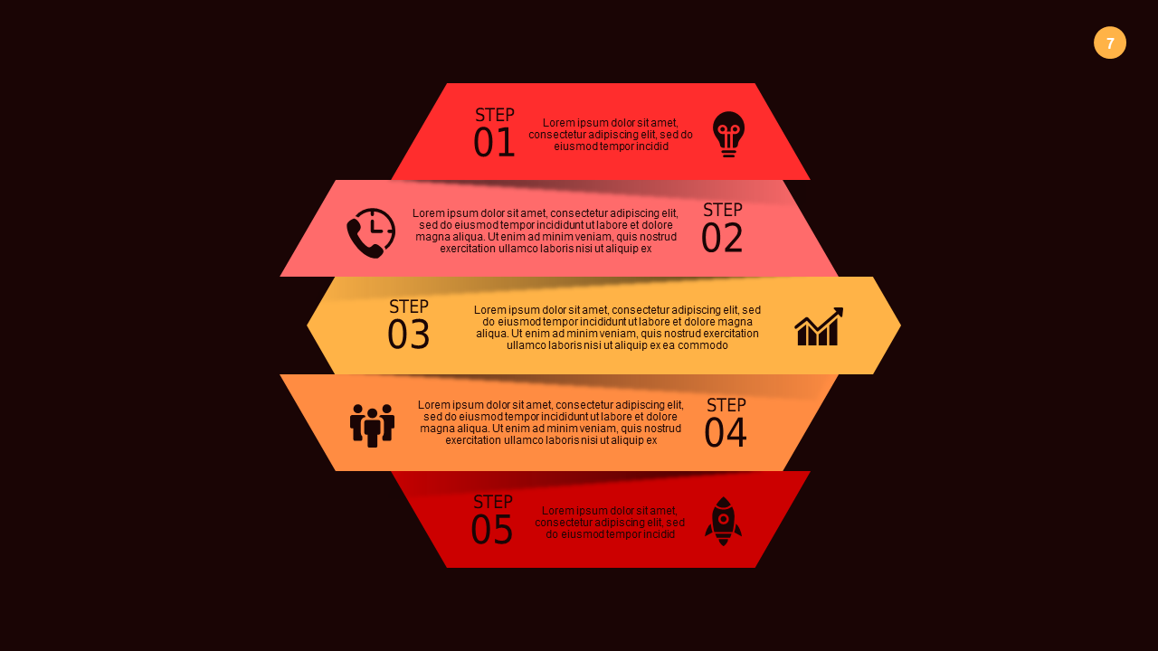 Multi-Step Process Flow PowerPoint Template Dark (Crimson Bold)