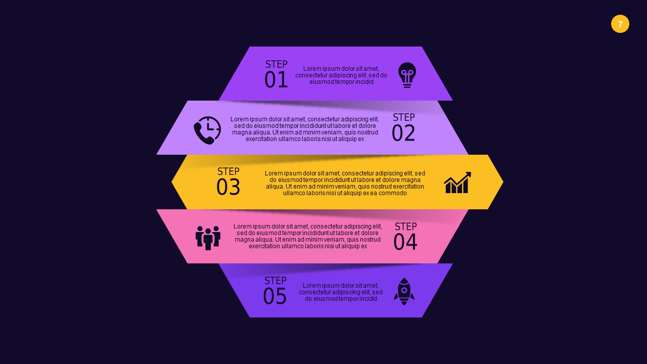 Multi-Step Process Flow PowerPoint Template Dark (Royal Purple)