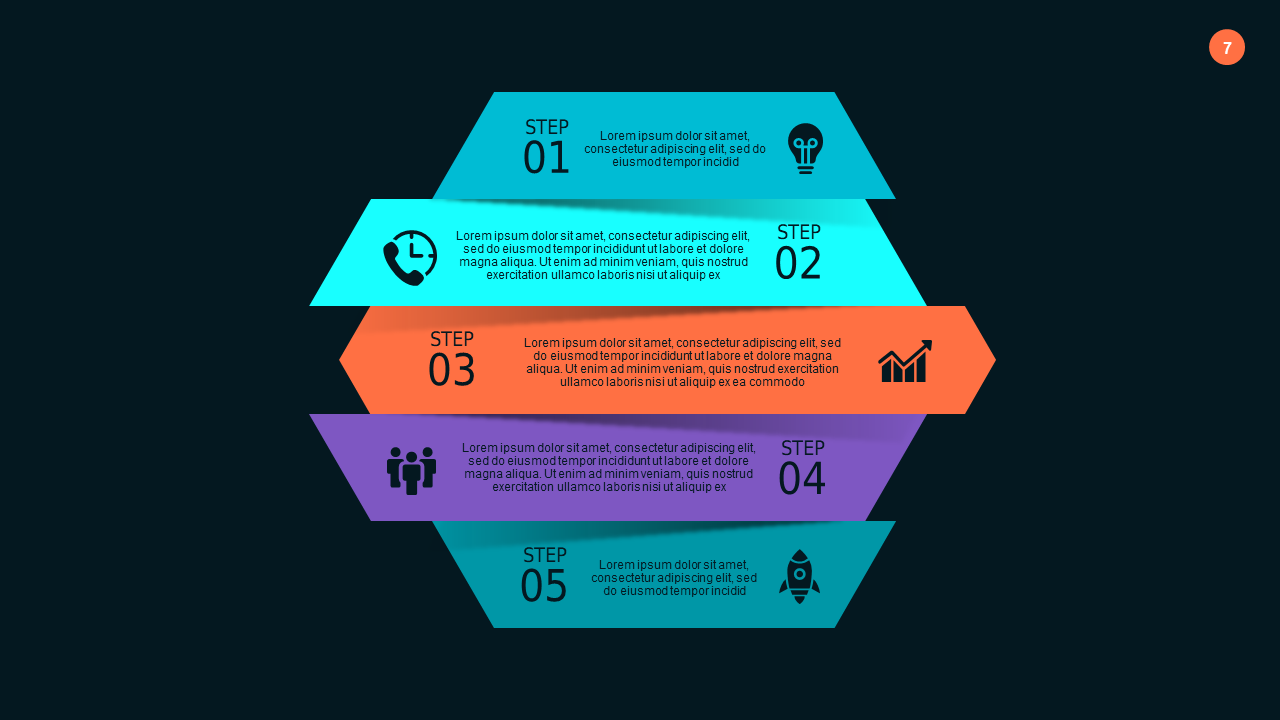 Neumorphic Process Flow Diagram PowerPoint Template Dark Teal Modern
