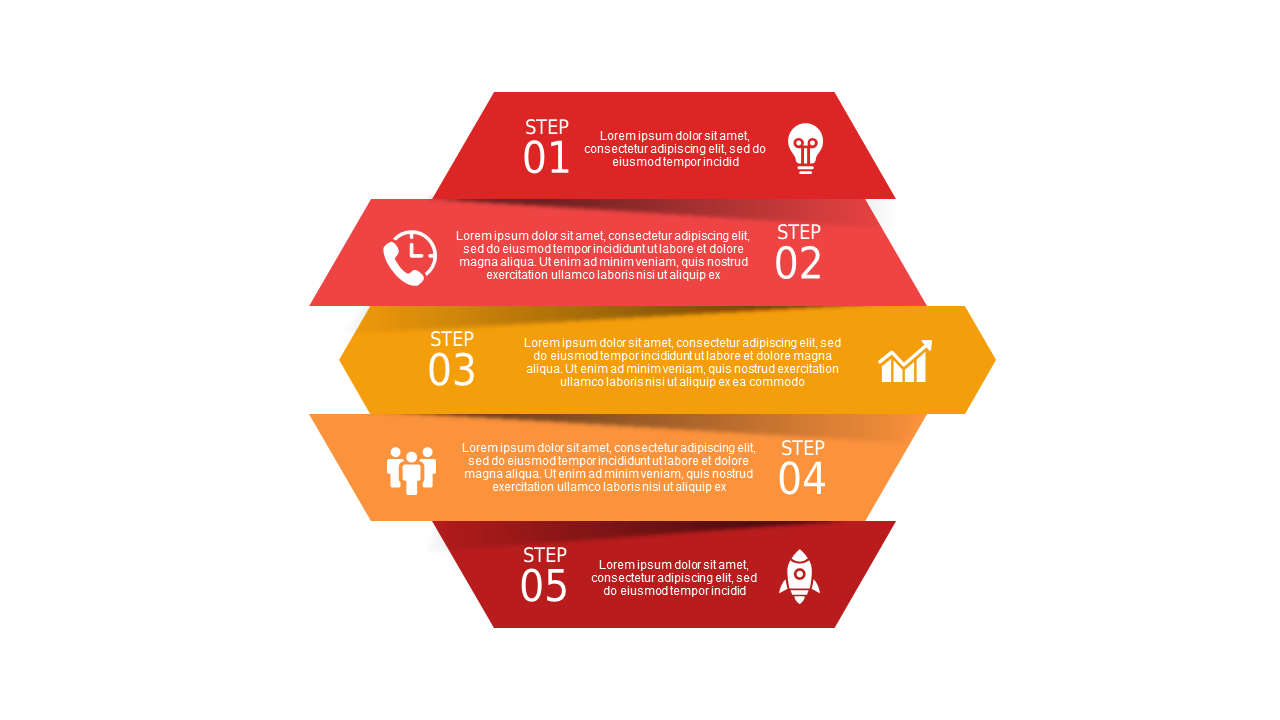 Multi-Step Process Flow PowerPoint Template (Crimson Bold)