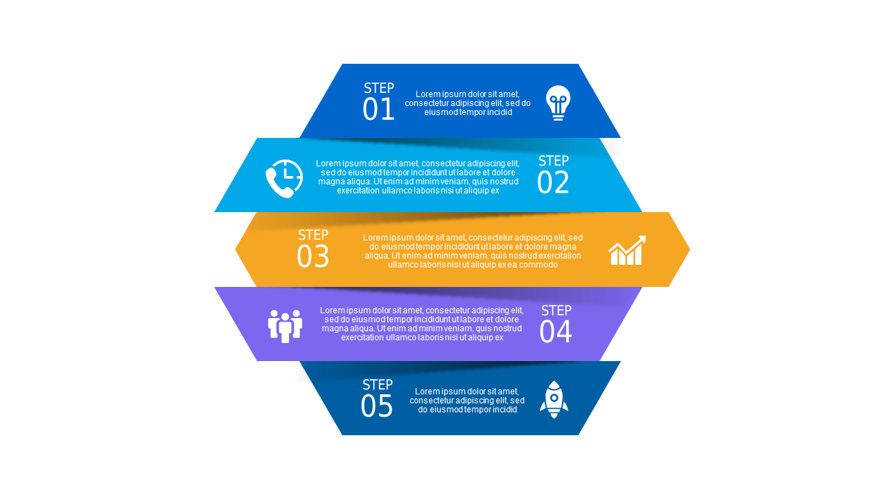 5-Step Process Flow Diagram PowerPoint Template (Ocean Blue)