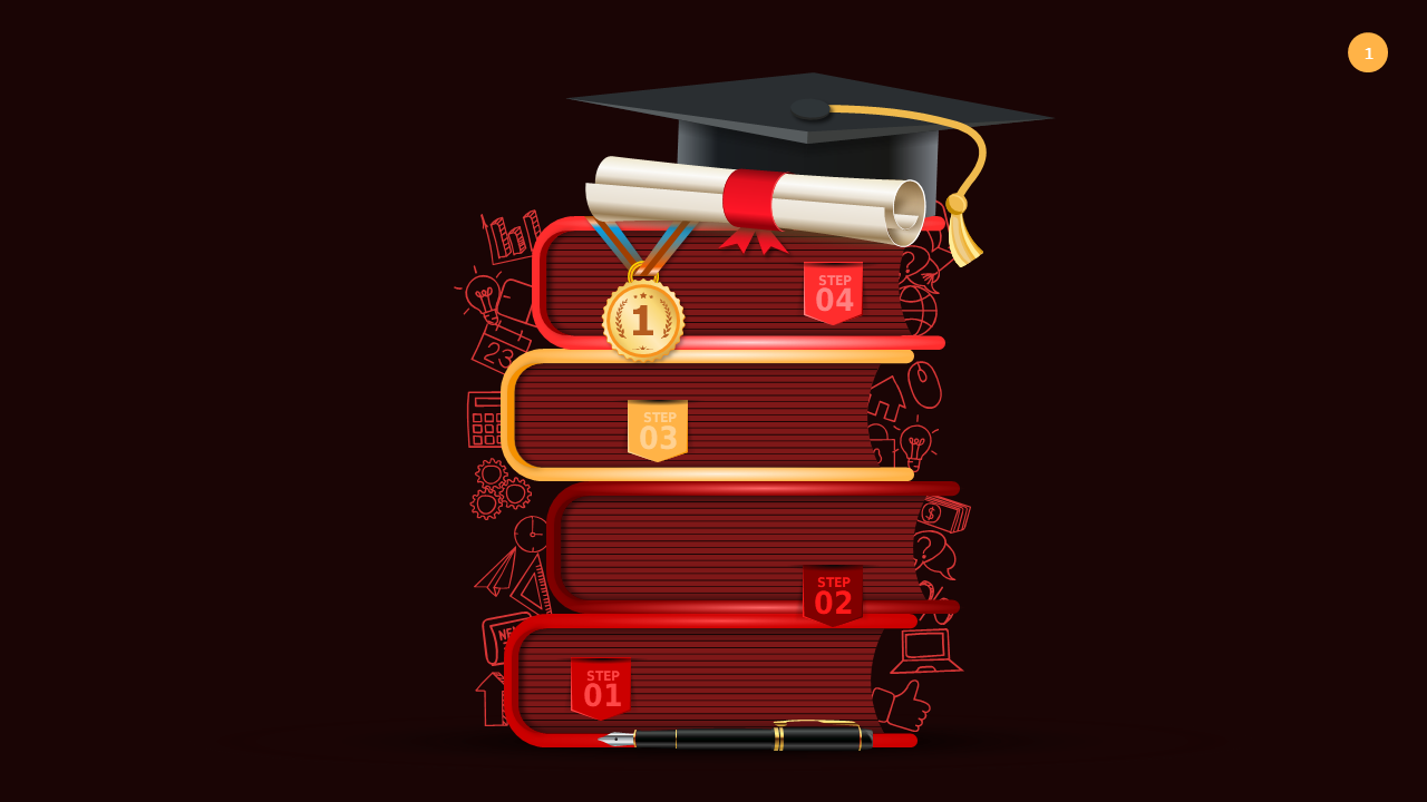 Educational Achievement Process Diagram – Dark – Crimson Bold