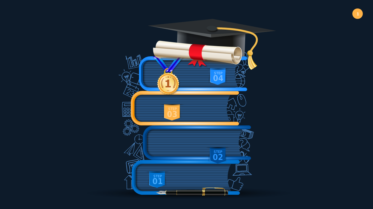 Educational Achievement Process Diagram – Dark – Ocean Blue