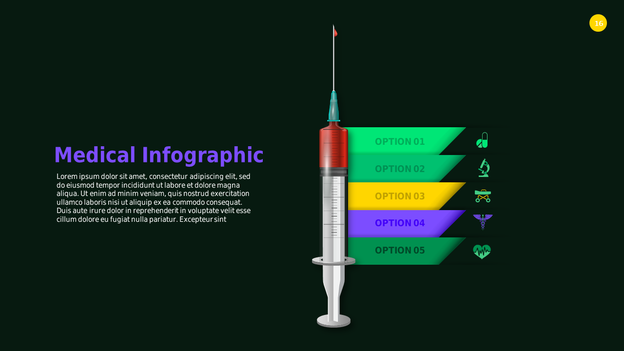 Medical Infographic PowerPoint Template Dark (Corporate Green)