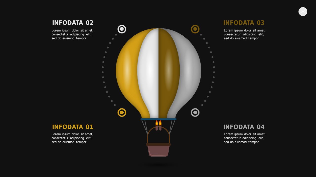 Hot Air Balloon Infographic PowerPoint Template Dark (Charcoal Gold)