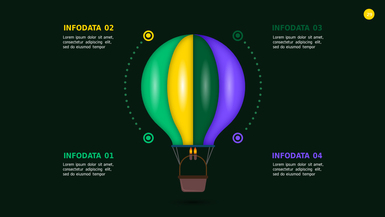 Hot Air Balloon Infographic PowerPoint Template Dark (Corporate Green)