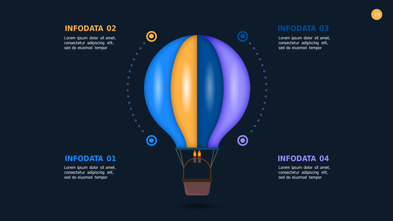 Hot Air Balloon Infographic PowerPoint Template Dark (Ocean Blue)