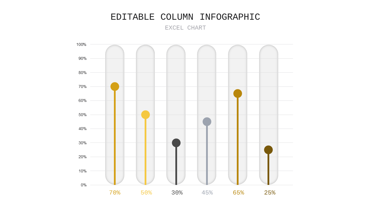 Editable Column Infographic Presentation – Light – Charcoal Gold