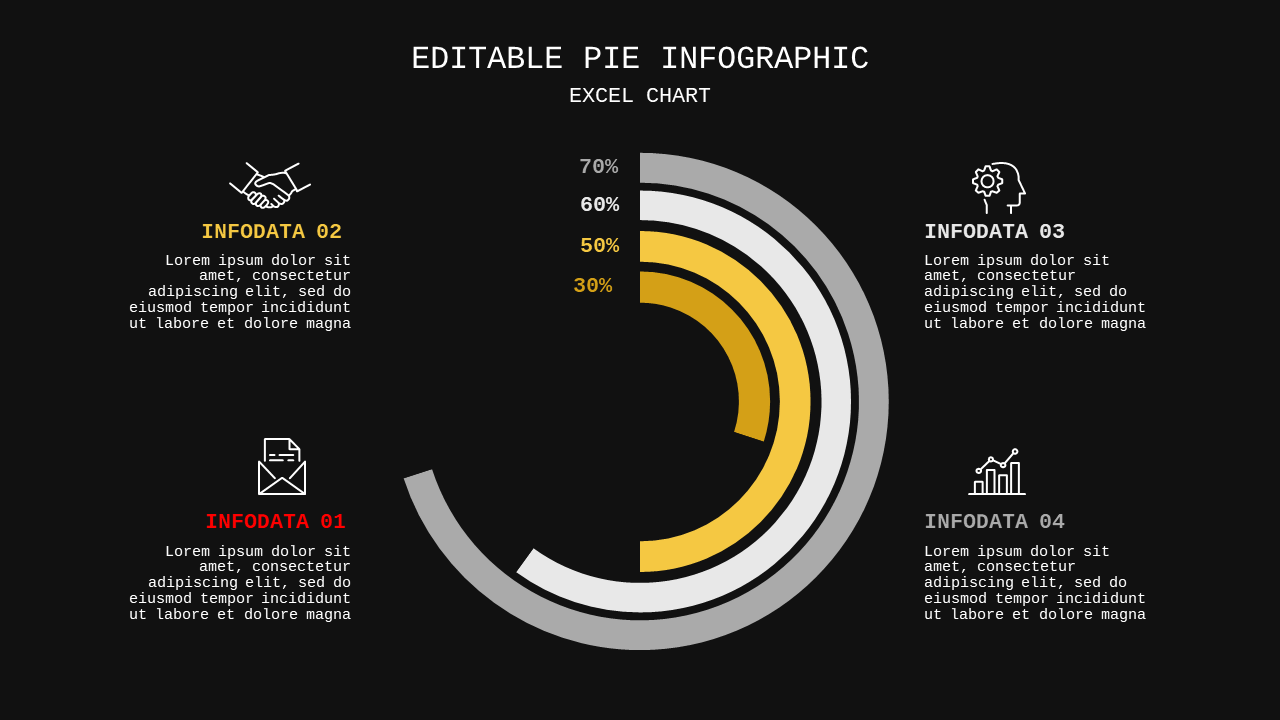 Editable Pie Infographic PowerPoint Template Dark...