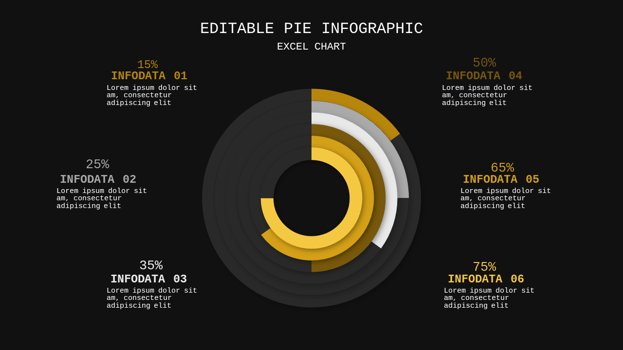 Editable Pie Infographic PowerPoint Template Dark...