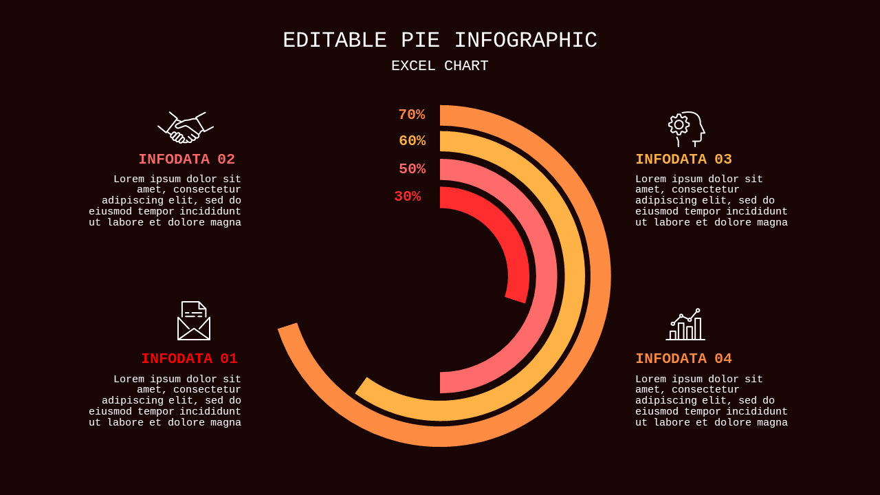Editable Pie Infographic PowerPoint Template Dark (Crimson Bold)