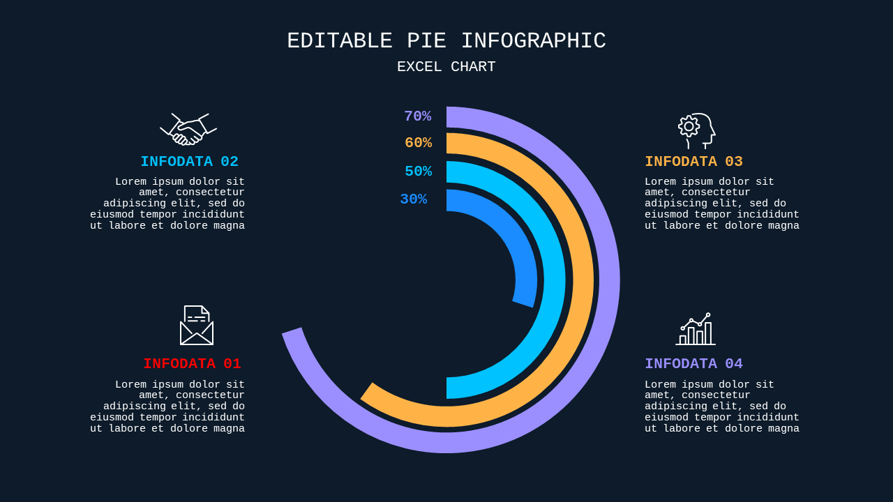 Editable Pie Infographic PowerPoint Template Dark (Ocean Blue)