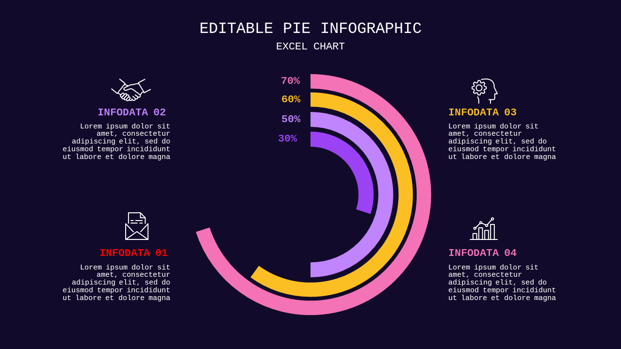 Editable Pie Infographic PowerPoint Template Dark...