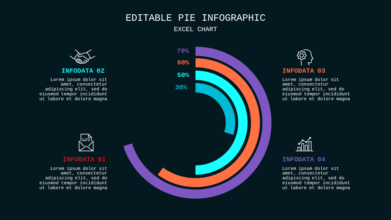 Editable Pie Infographic PowerPoint Template Dark...