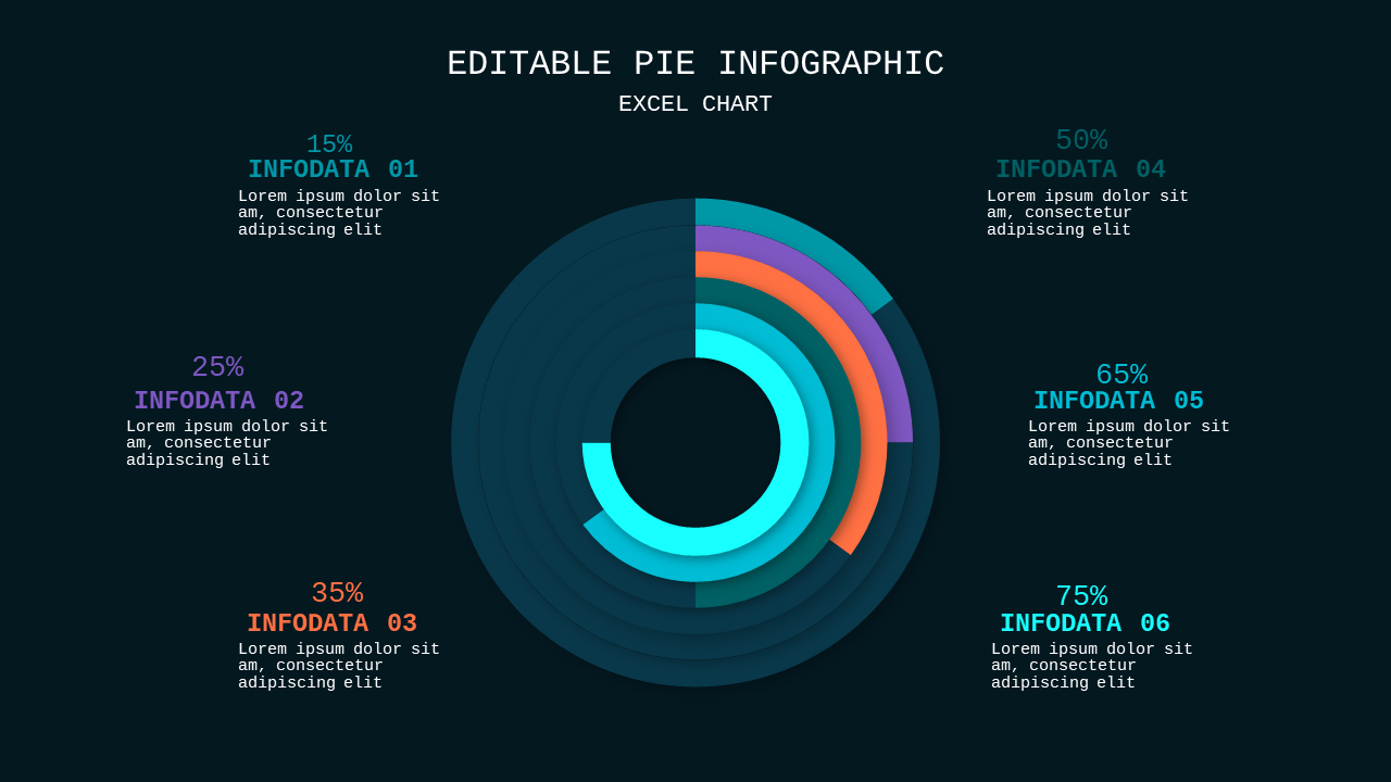 Editable Pie Infographic PowerPoint Template Dark (Teal Modern)