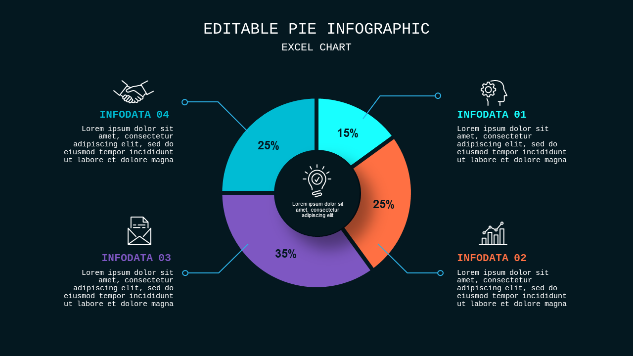 Editable Pie Infographic PowerPoint Template Dark...