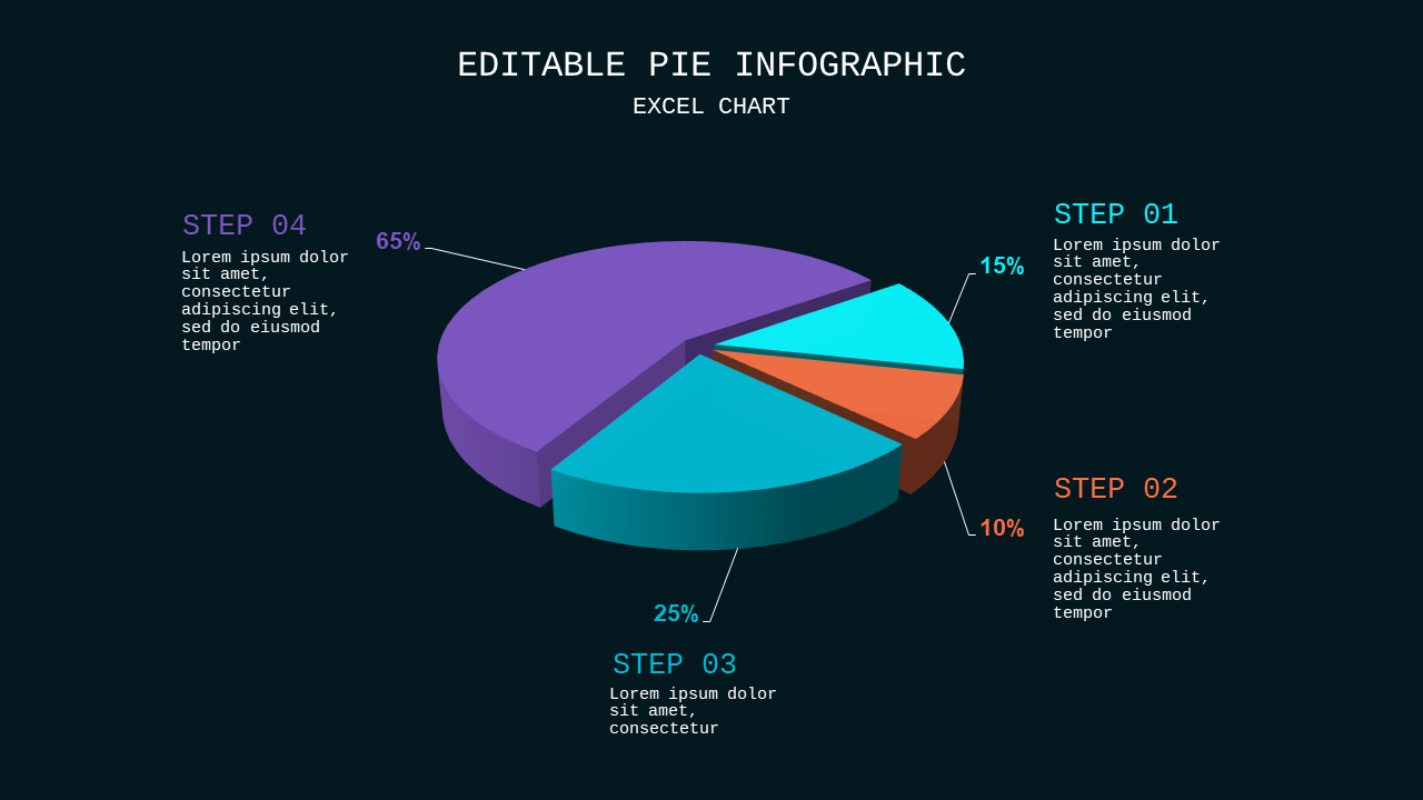 Editable Pie Infographic PowerPoint Template Dark...