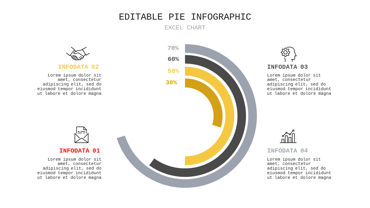 Editable Pie Infographic PowerPoint Template (Charcoal Gold)