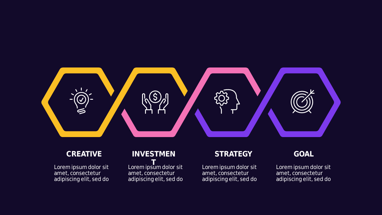 Hexagonal and Pyramid Business Framework – Dark – Royal Purple