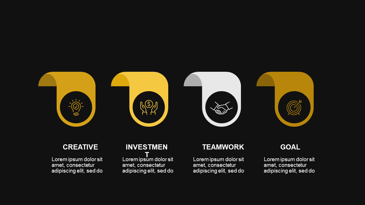 Icon-Based Concept Overview PowerPoint Template Dark (Charcoal Gold)