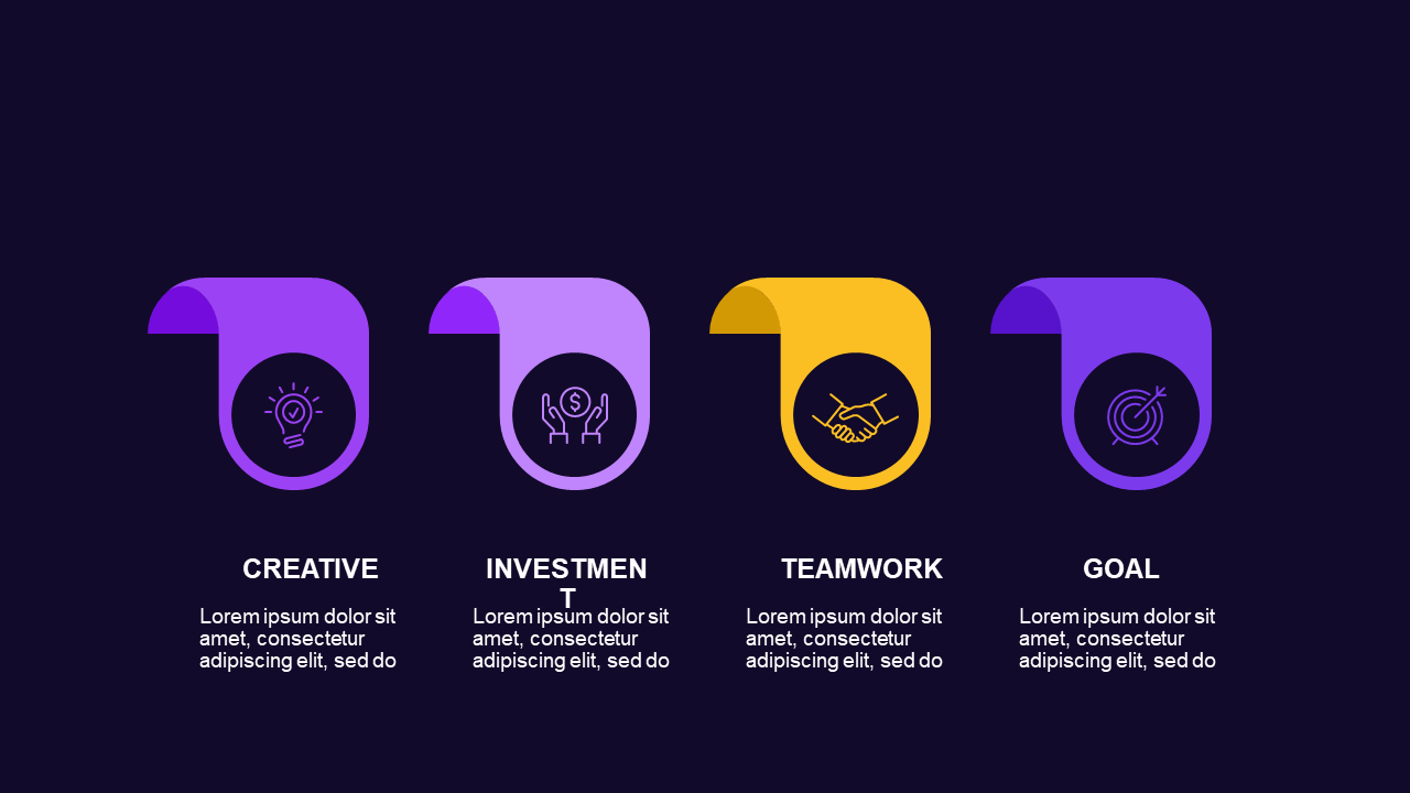 Icon-Based Concept Overview PowerPoint Template Dark (Royal Purple)