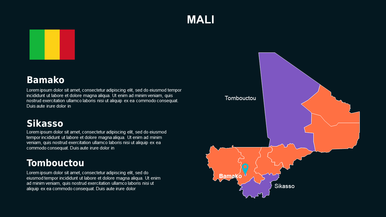 Mali Map and Regions Overview PowerPoint Template (Teal Modern)