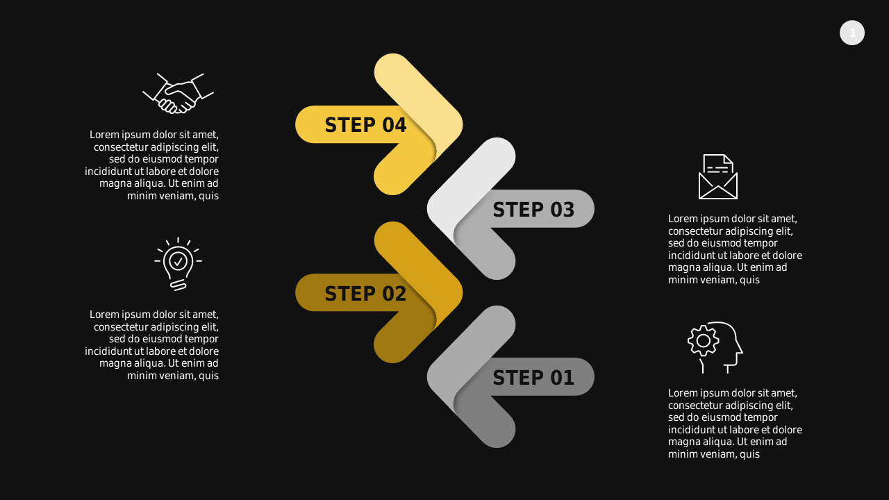 Dynamic Stepwise Information Presentation – Dark – Charcoal Gold