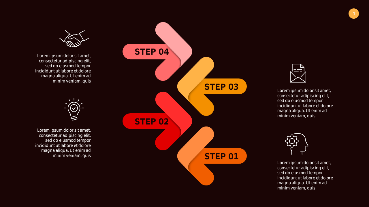 Dynamic Stepwise Information Presentation – Dark – Crimson Bold