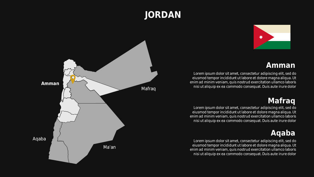 Jordan Map PowerPoint Template Dark (Charcoal Gold)