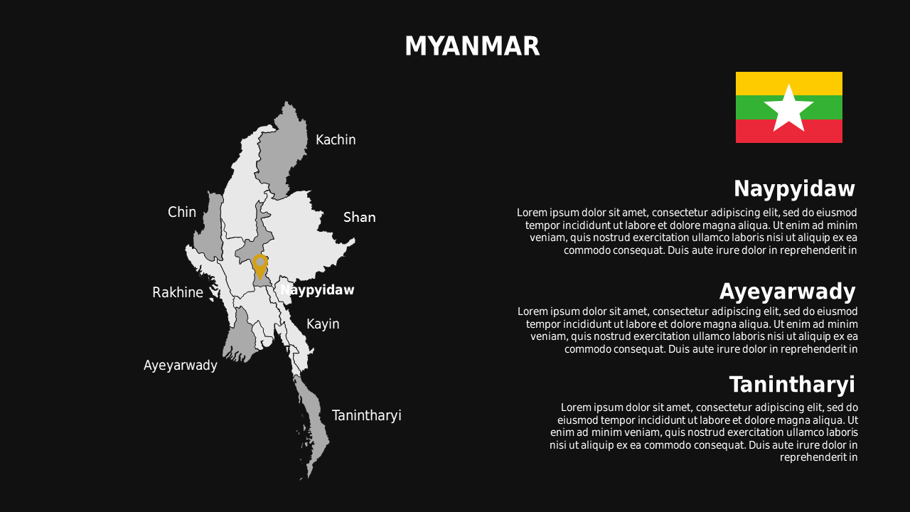 Jordan Map PowerPoint Template (Charcoal Gold)