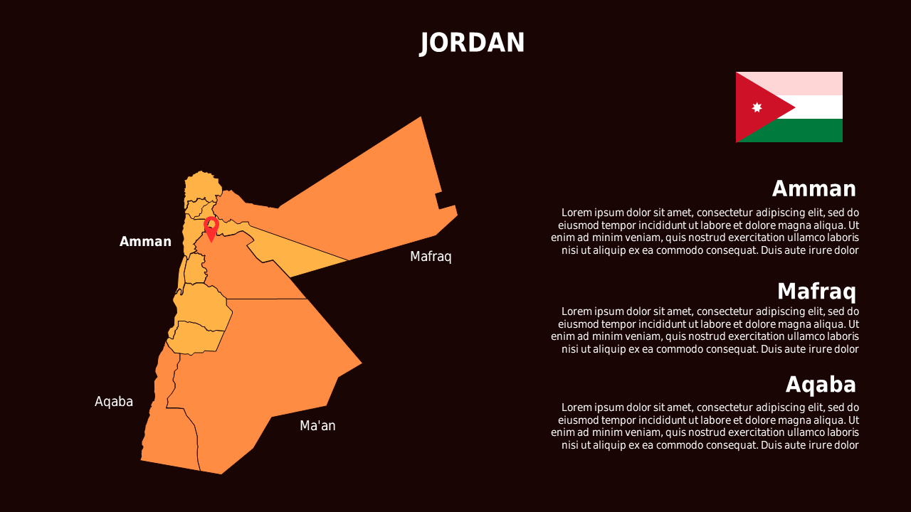 Jordan Map PowerPoint Template (Crimson Bold)