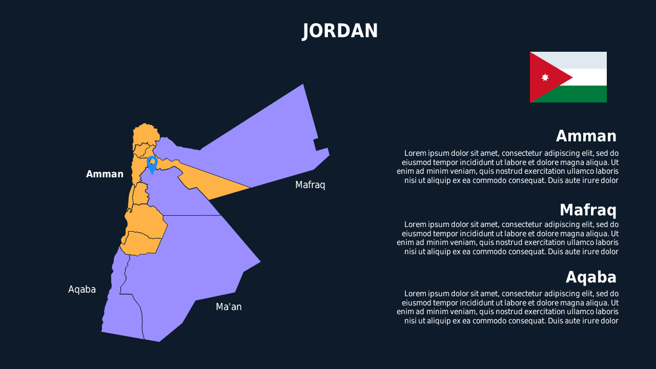 Jordan Map PowerPoint Template (Ocean Blue)