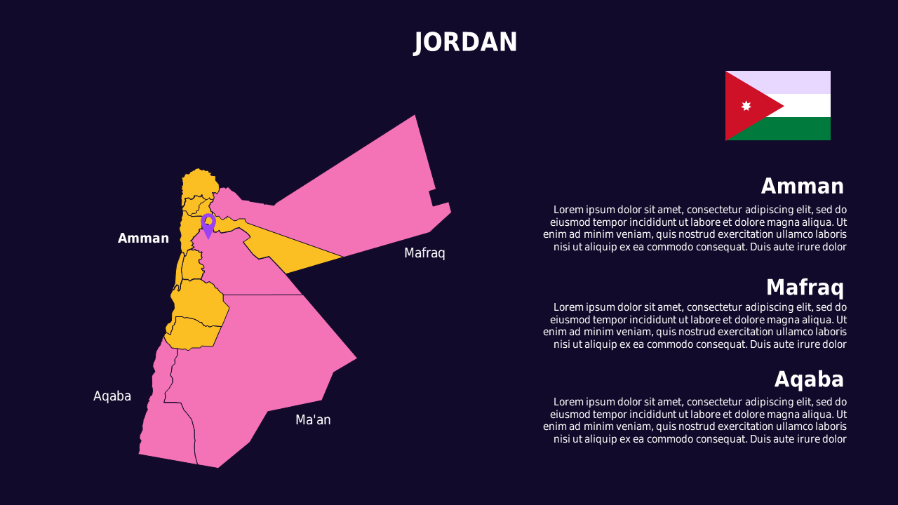 Jordan Map PowerPoint Template (Royal Purple)