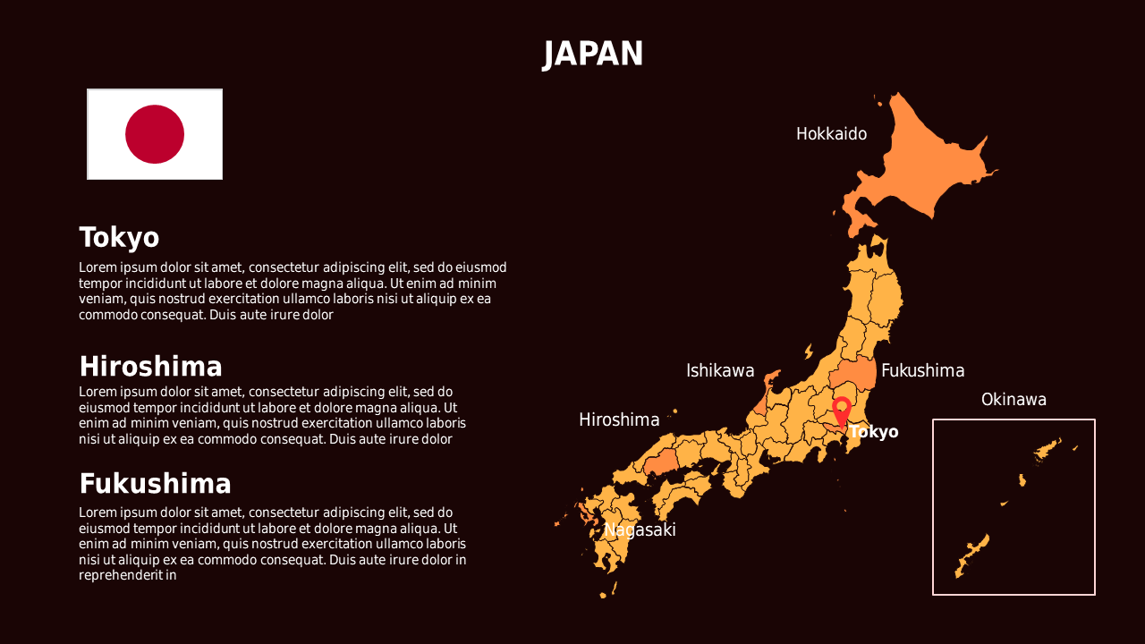 Japan Map Overview PowerPoint Template (Crimson B...