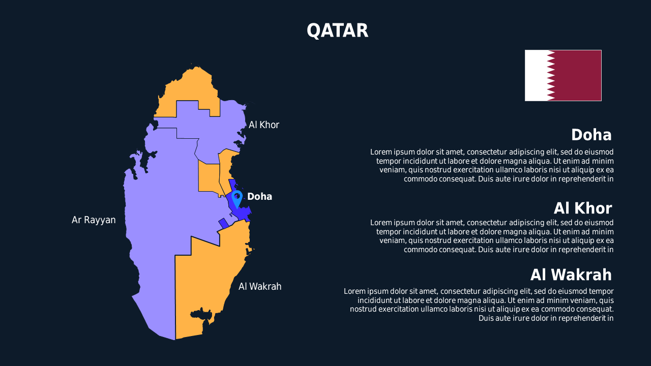 Qatar Map PowerPoint Template Dark (Ocean Blue)