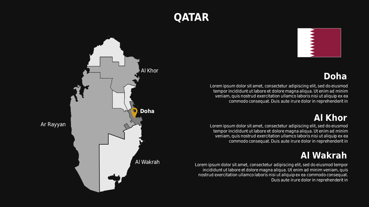 Qatar Map PowerPoint Template (Charcoal Gold)