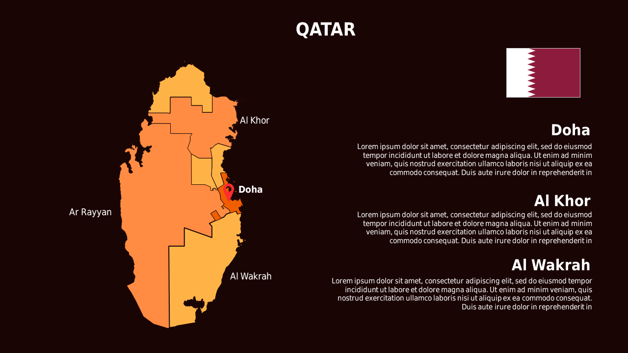 Qatar Map PowerPoint Template (Crimson Bold)
