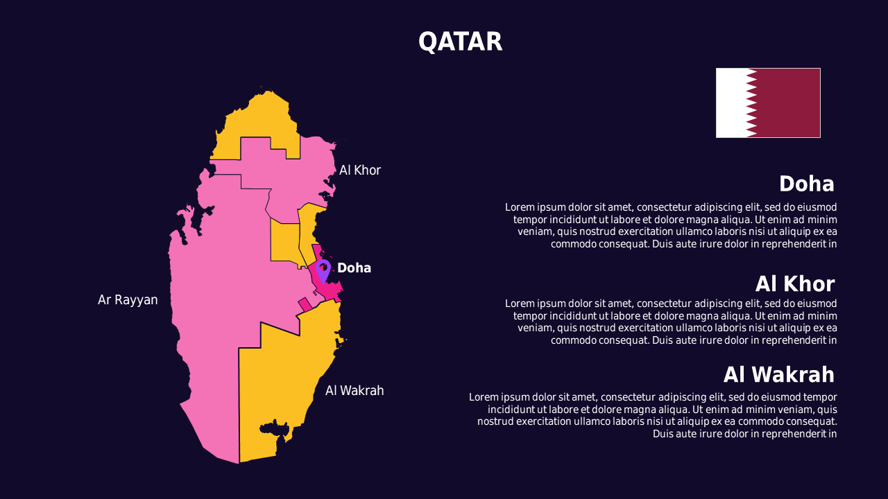 Qatar Map PowerPoint Template (Royal Purple)
