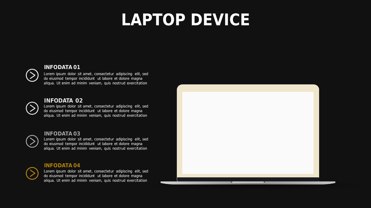 Laptop Device Overview PowerPoint Template Dark (Charcoal Gold)
